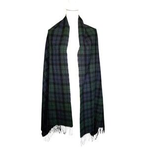 J. Crew Factory Scarf /Wrap Blue Green Black Watch Plaid with Fringe
